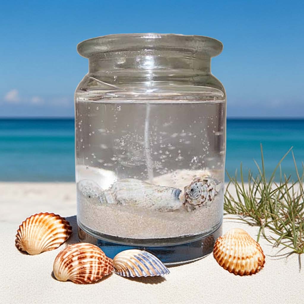 Maritime Gelkerze mit echten Muscheln – dekorative Duftkerze im Glas