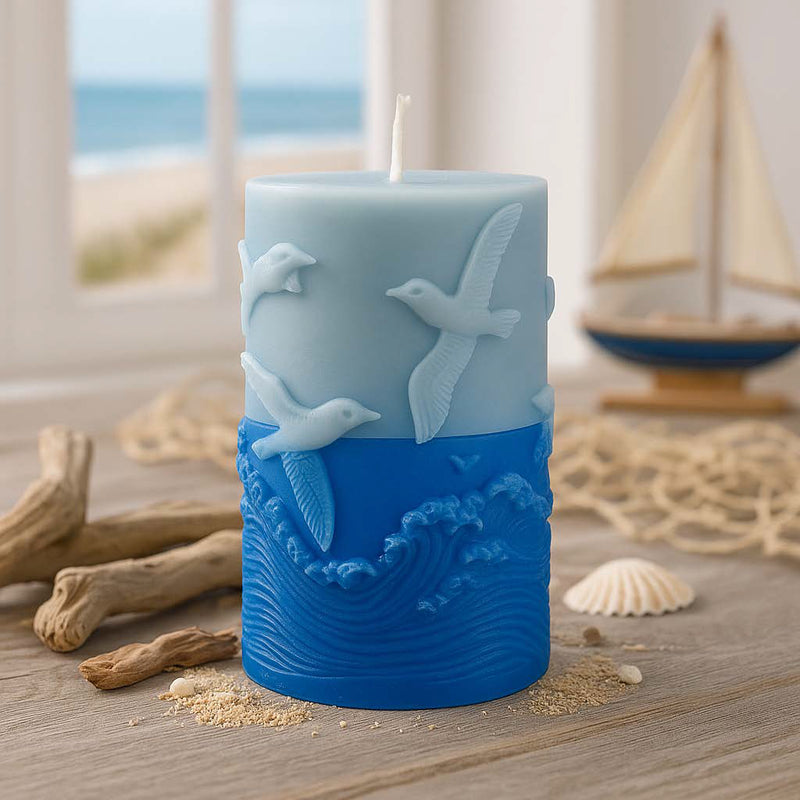 Maritime Kerze Möwen über den Wellen