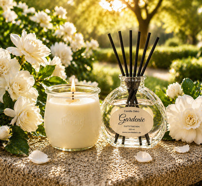 Duftduo Gardenie – Duftkerze & Duftstäbchen - CandleDeko