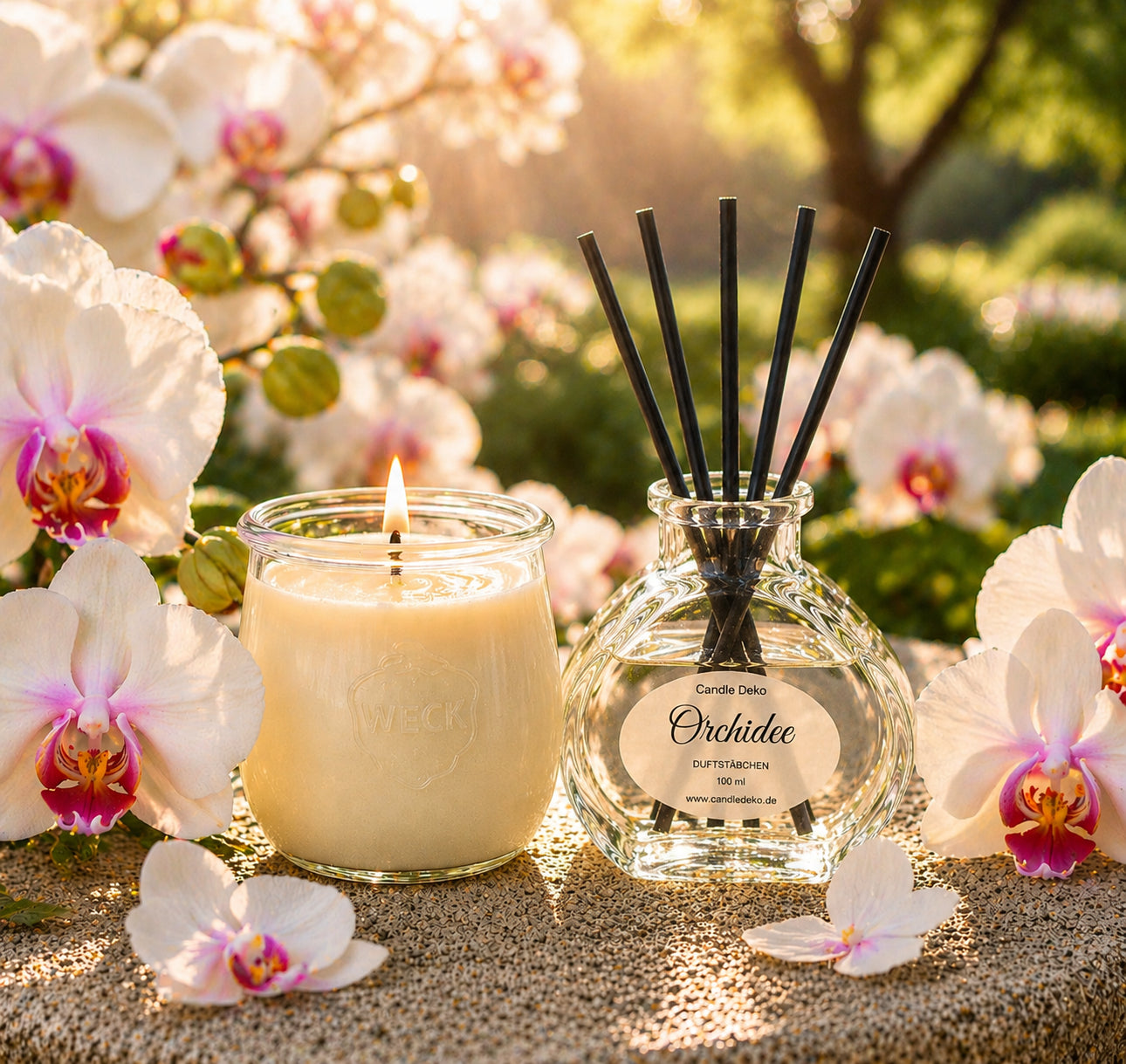 Duftduo Orchidee – Duftkerze & Duftstäbchen - CandleDeko