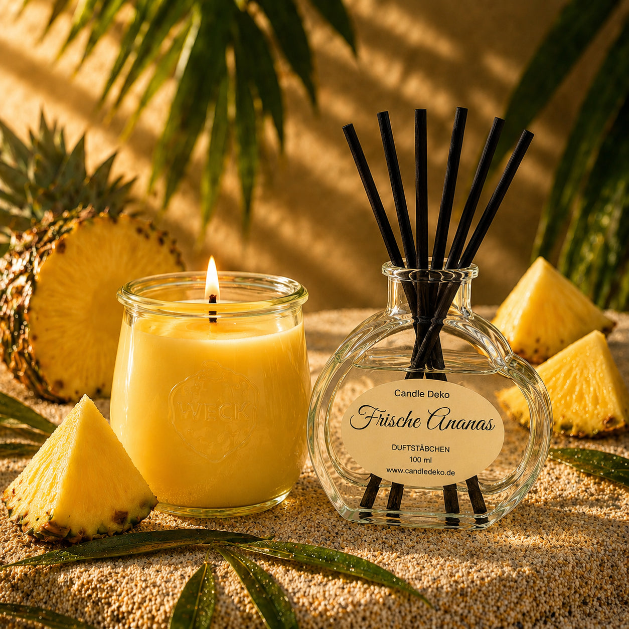 Duftduo Frische Ananas – Duftkerze & Duftstäbchen - CandleDeko