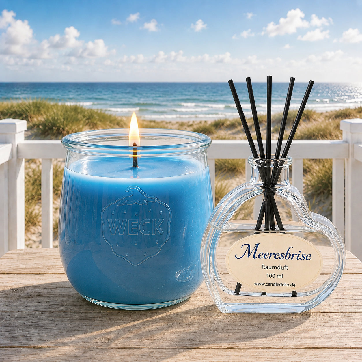 Duftduo Meeresbrise – Duftkerze & Duftstäbchen - CandleDeko