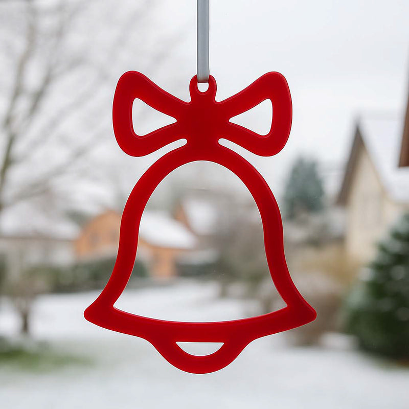 Rote Weihnachtsglocke aus Resin mit Schleife zum Aufhängen, weihnachtliche Fenster- und Raumdekoration