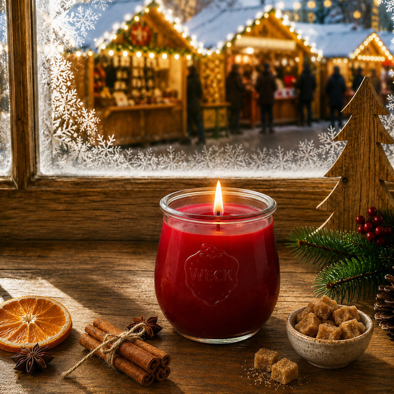 Glühwein Duftkerze aus Kokoswachs im WECK-Tulpenglas mit Zimt und Sternanis