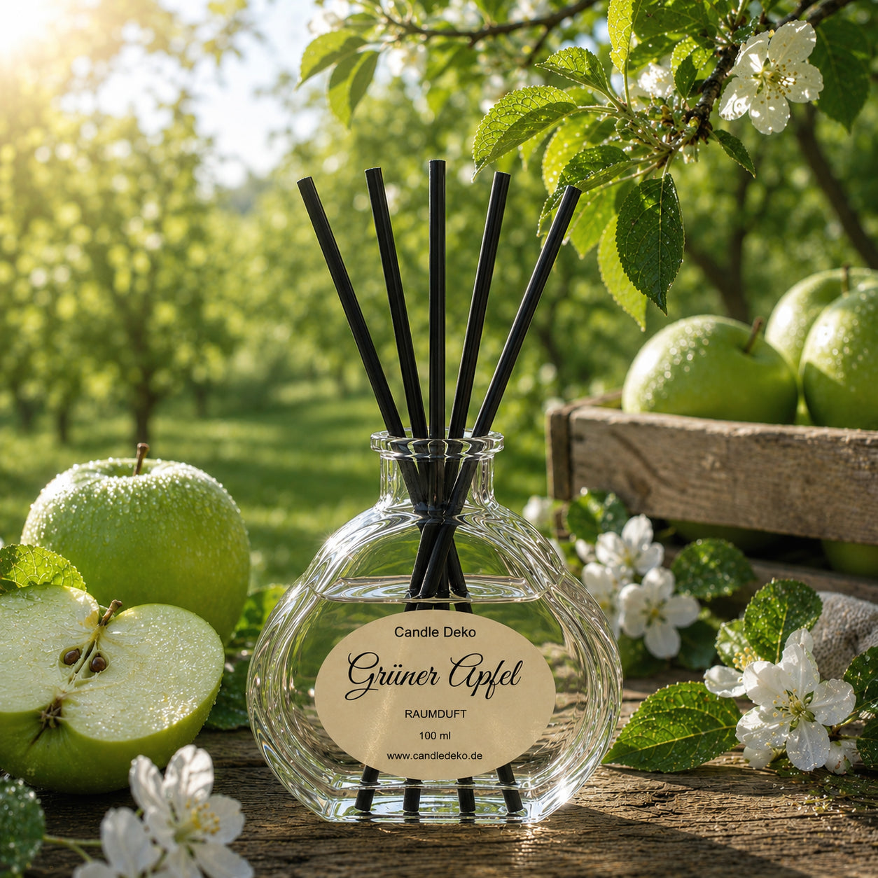 Grüner Apfel – Duftstäbchen im Herzglas - CandleDeko