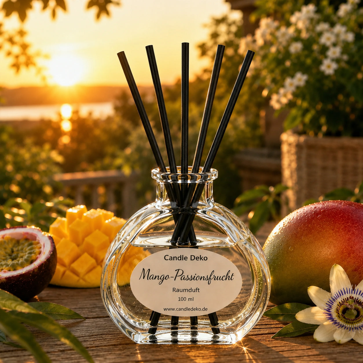 Mango-Passionsfrucht – Duftstäbchen im Herzglas - CandleDeko