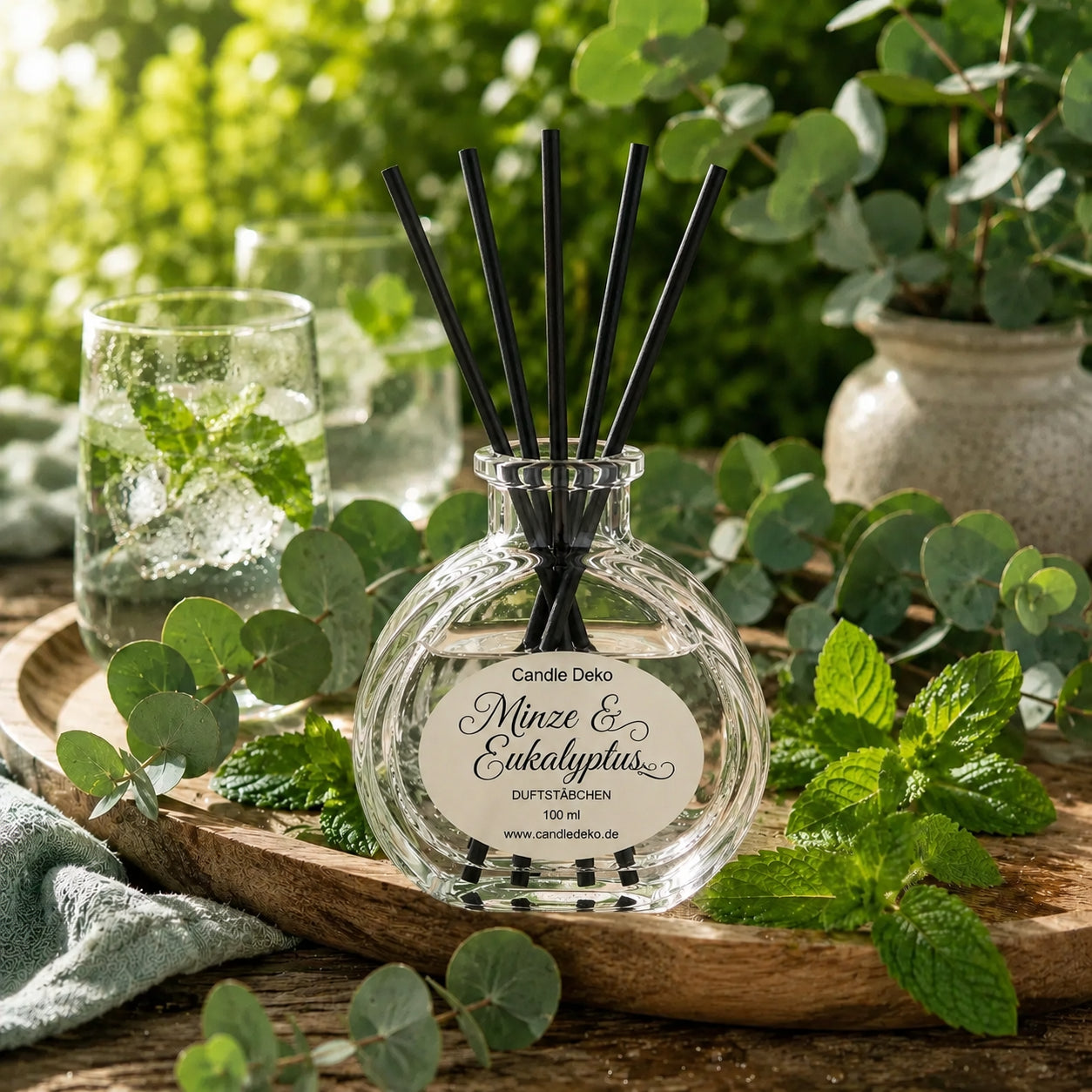 Minze & Eukalyptus – Duftstäbchen im Herzglas - CandleDeko