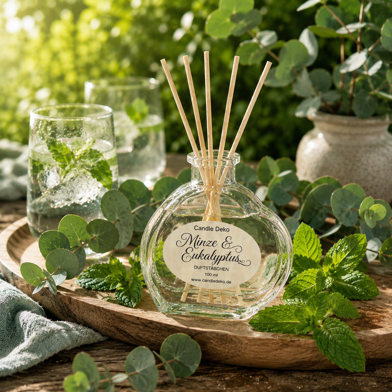 Minze & Eukalyptus – Duftstäbchen im Herzglas - CandleDeko