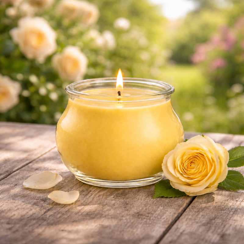 Rose - Duftkerze Grande von CandleDeko  aus pflanzlichem Sojawachs mit edlem Holzkreuzdocht im WECK-Glas 