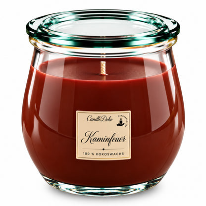 Duftkerze Kaminfeuer groß aus Kokoswachs im originalen WECK-Glas von CandleDeko